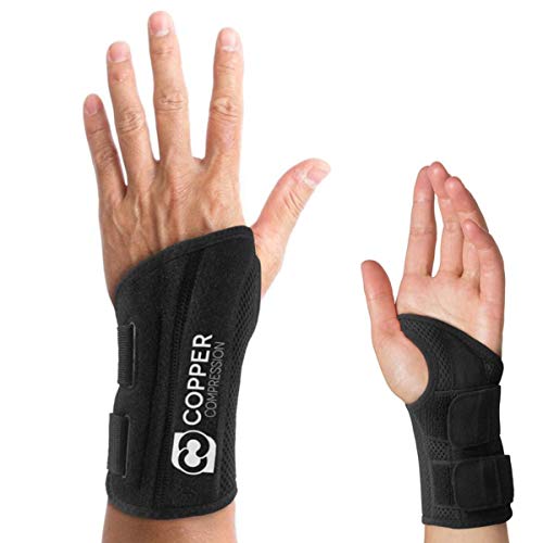 Product Cover Copper Compression Wrist Brace - Guaranteed Highest Copper Content Support for Wrists, Carpal Tunnel, Arthritis, Tendonitis. Night Day Wrist Splint for Men Women Fit Right Left Hand (Left Hand L-XL)