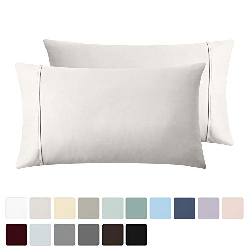 Product Cover 400 Thread Count 100% Cotton Pillow Cases, Ivory Standard Pillowcase Set of 2, Long - Staple Combed Pure Natural Cotton Pillows for Sleeping, Soft & Silky Sateen Weave Bed Pillow Covers