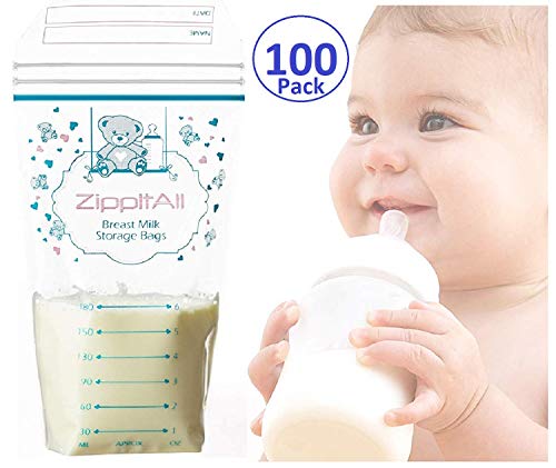 Product Cover DiRose Breast Milk Storage Bags - Leak-Proof 100 Count Double Zipper 6 oz Capacity Extra Thick and Seal BPA/BPS Free/Disposable Pouches | Self-Standing Bag for Long and Safe Storing
