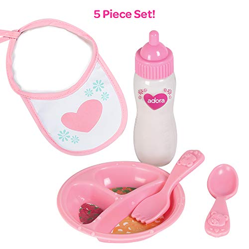 Product Cover Adora Baby Doll Accessories Magic Feeding Set - Magic Plate, Magic Baby Doll Bottle with Milk, Bib, Fork & Spoon