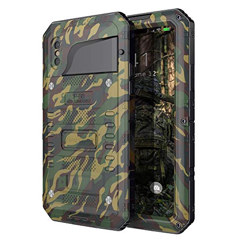Product Cover Beasyjoy Waterproof Case for iPhone Xs/X / 10,Aluminum Metal Heavy Duty Strong Phone Cover with Screen Protector Shockproof Drop Proof Rugged Durable Hard Military Grade Defender,Camo/Camouflage