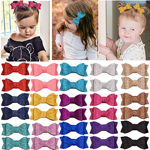 Product Cover 30PCS 2.75'' Baby Girls Pigtail Bows Sparkly Sequin Glitter Hair Bows With Alligator Clips Hair Barrettes Accessory for Girls Toddlers Kids Teens