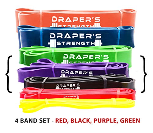Product Cover Draper's Strength Heavy Duty Pull Up Assist and Powerlifting Stretch Bands Add Resistance for Stretching, Exercise, and Assisted Pull Ups. Free E-Workout Guide (4 Band Set)