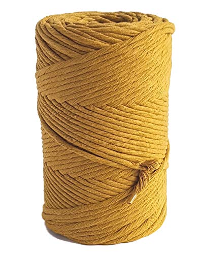 Product Cover Mustard Macrame Cord 3mm Cotton Rope 459 feet Yellow Single Strand Twisted String Cotton Yarn Colorful Craft Cord for Crafts and DIY MB CORDAS