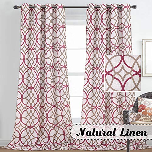 Product Cover Privacy Linen Blended Window Curtains Casual Weave Textured Light Reducing Grommet Top Draperies / Drapes / Panels / Treatment for Living Room, 2 Panels,52 by 96 Inch, Taupe and Red Geo Pattern