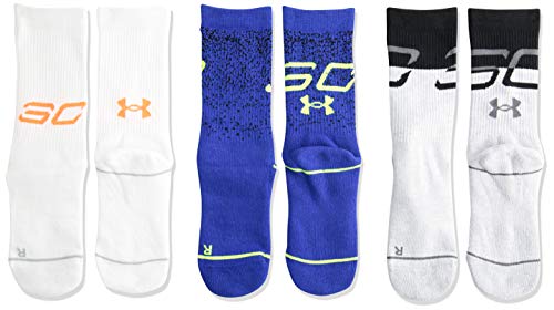 Product Cover Under Armour Sc30 Phenom Curry Crew Socks, 3-Pair, Grey/Assorted, Youth Large