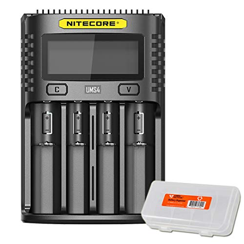 Product Cover NITECORE UMS4 Intelligent USB Four Slot Quick Battery Charger for Li-Ion/Ni-MH/Ni-Cd/IMR 16340 14500 18650 21700 20700 AA AAA and More Batteries, with LumenTac Battery Organizer