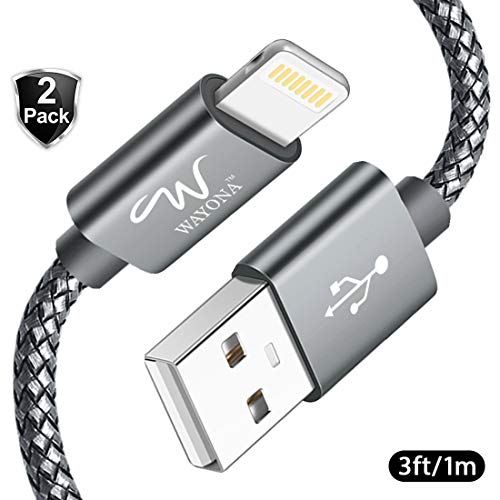 Product Cover Wayona Nylon Braided USB Data Sync & Charging Cable for iPhones, iPad Air, iPad Mini, iPod Nano and iPod Touch (3 FT Pack of 2, Grey)