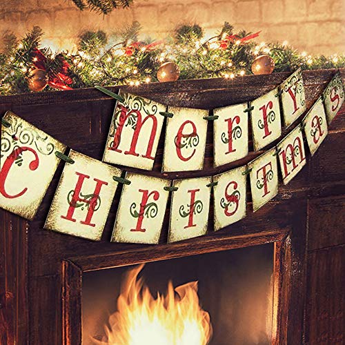 Product Cover ORIENTAL CHERRY Merry Christmas Banner - Vintage Xmas Decorations Indoor for Home Office Party Fireplace Mantle