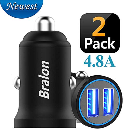 Product Cover USB Car Charger, Bralon 2-Pack Zinc Alloy 4.8A Dual Port Rapid Car Charger Adapter Flush Compatible iPhone Xs(max)/Xr/X/8/7/6s, iPad Air 2/Mini 3,Note9/Galaxy S9/S8/S7,HTC,LG and More