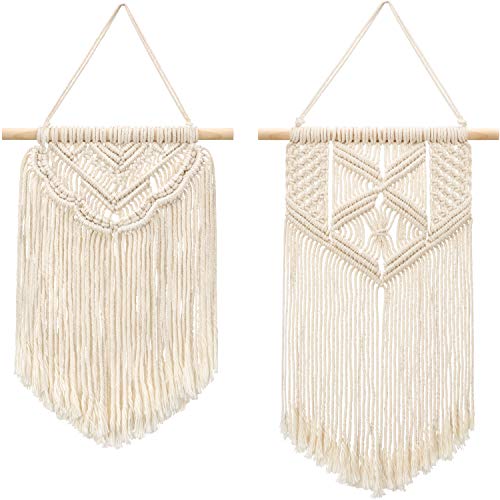 Product Cover Mkono 2 Pcs Macrame Wall Hanging Small Art Woven Wall Decor Boho Chic Home Decoration for Apartment Bedroom Living Room Gallery, 13