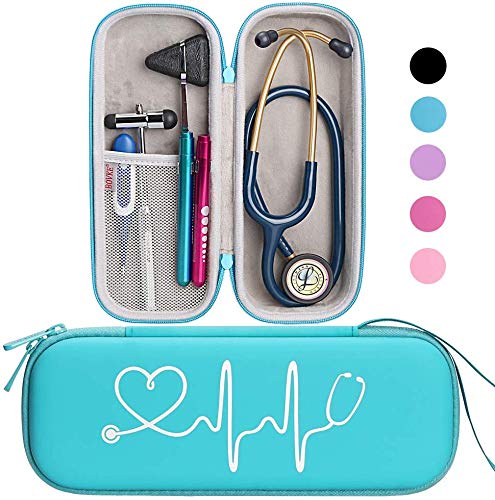 Product Cover BOVKE Travel Carrying Case for 3M Littmann Classic III Stethoscope - Extra Room for Taylor Percussion Reflex Hammer and Reusable LED Penlight, Turquoise