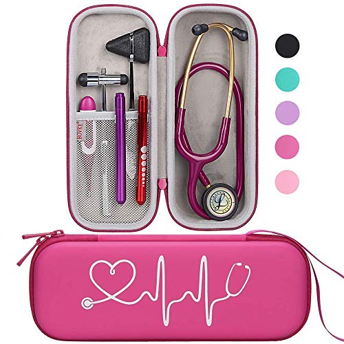 Product Cover BOVKE Travel Carrying Case for 3M Littmann Classic III Stethoscope - Extra Room for Taylor Percussion Reflex Hammer and Reusable LED Penlight, Raspberry