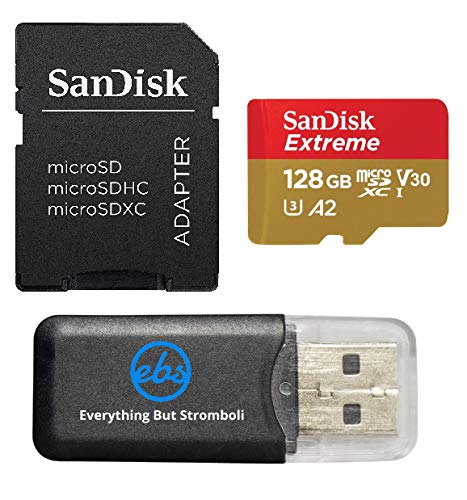 Product Cover SanDisk 128GB Micro SDXC Extreme Memory Card Works with GoPro Hero 7 Black, Silver, Hero7 White UHS-1 U3 A2 with (1) Everything But Stromboli (TM) Micro Card Reader