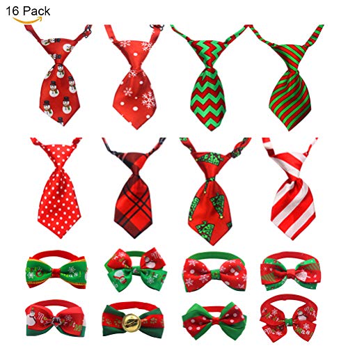 Product Cover JIATECCO Christmas Dog Ties 16 Pack - Adjustable Small Pet Bow Tie Neckties for Puppy Cat Festival Collar Accessories