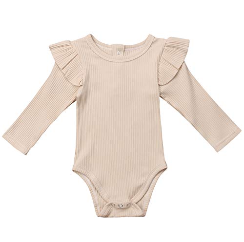 Product Cover Emmababy Newborn Baby Girl Romper Long Sleeve Ruffles Long Sleeve Bodysuit Jumpsuit Outfit Winter Pajamas Clothes (3-6M, Nude)