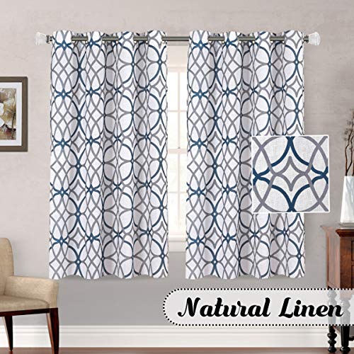 Product Cover H.VERSAILTEX Living Room Linen Curtains Home Decorative Privacy Added Energy Saving Light Filtering Window Treatments Draperies for Short Window, 2 Panels, Grey and Navy Geo Pattern, 52 x 63 - Inch