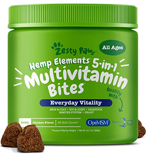Product Cover Multivitamin for Dogs with Hemp - Glucosamine Chondroitin + MSM for Hip & Joint Health - Digestive Enzymes & Probiotics for Digestion - Vitamins & Omega 3 for Skin & Coat + Heart & Immune - 90 Count