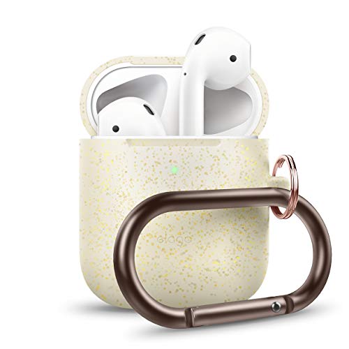 Product Cover elago AirPods Hang Case [Nightglow Gold] - Compatible with Apple AirPods 1 & 2, Front LED Visible, Supports Wireless Charging, Extra Protection, Added Carabiner
