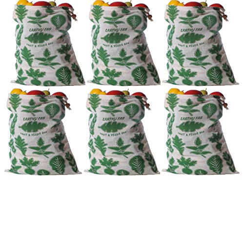 Product Cover Earthy Fab Eco Friendly Cotton Fridge Storage Bag for Fruits and Vegetables Multipurpose, Reusable. Set of 6