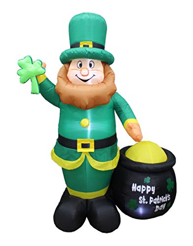 Product Cover BZB Goods 6 Foot Tall Lighted St Patricks Day Inflatable Leprechaun Holding Shamrock with Pot of Gold LED Lights Cute Lucky Indoor Outdoor Lawn Yard Art Decoration