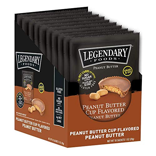 Product Cover Legendary Foods | Keto Fat Bombs | Flavored Peanut Butter Squeeze Packets, Low Carb, No Sugar Added, Vegan | Peanut Butter Cup (1oz, Pack of 10)