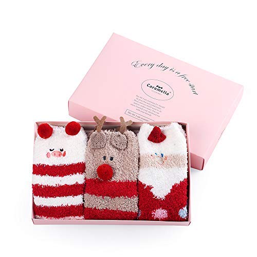 Product Cover Christmas Fuzzy Socks for Girls - 3 Pairs of Women Cabin Slipper Socks Cute Animal Super Warm