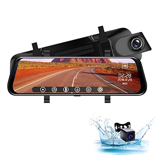 Product Cover Rear View Mirror Dash Cam 10-Inch 1080P Full HD Touch Screen with 720P 140°Wide Angle Waterproof Rear View Camera, Front Rear Dual Lens Car DVR Driving Recorder, G-Sensor, Loop Recording [YoJetSing]