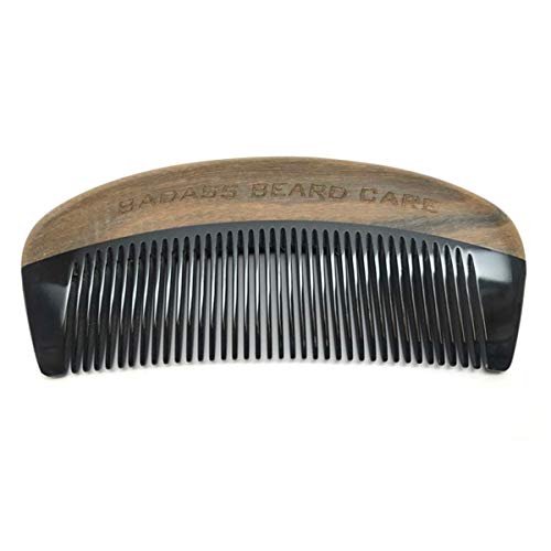 Product Cover Badass Beard Care Black Series - Fine Tooth Ox Horn Comb For Men - 100% Ox Horn & Sandalwood, Hand Made, Sanded and Polished