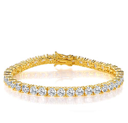 Product Cover GMESME 18K Yellow Gold Plated 5.0 Round Cubic Zirconia Classic Tennis Bracelet 7.5 Inch