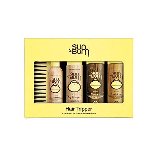 Product Cover Sun Bum Hair Tripper, Hair Care Travel Size Kit, Includes 1 Travel Size bottle of Shampoo, Conditioner, Dry Shampoo, 3 in 1 Leave in Conditioner Spray and Comb, TSA Approved, 1 Count, One Size, Yellow