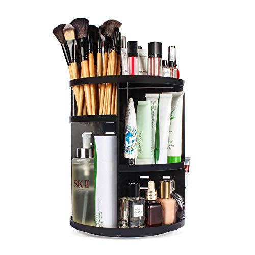Product Cover INOVERA (LABEL) Cosmetic Makeup Storage Holder Organizer Adjustable 360 Rotation Box, 23L x 23B x 30H cm. (Black)