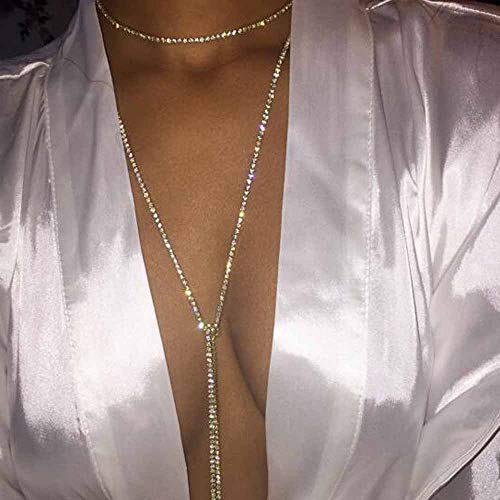 Product Cover Jovono Silver Fashion Multilayered Long Choker Necklaces Rhinestone Jewelry Necklace Chains for Women and Girls