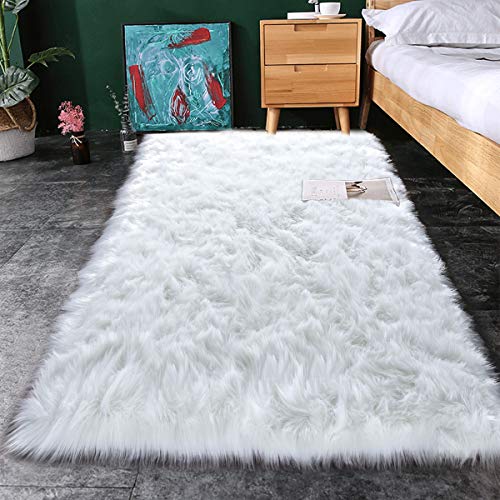 Product Cover Noahas Luxury Fluffy Rugs Bedroom Furry Carpet Bedside Sheepskin Area Rugs Children Play Princess Room Decor Rug, 2.3ft x 5ft, White