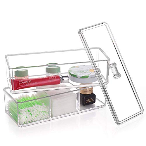 Product Cover SAMPLUS MALL 2-Layer Acrylic Clear Rectangular Transparent Makeup Organizer Cosmetic Storage Display Box Beauty Care Holder (23 x 13 x 9.5 cm)