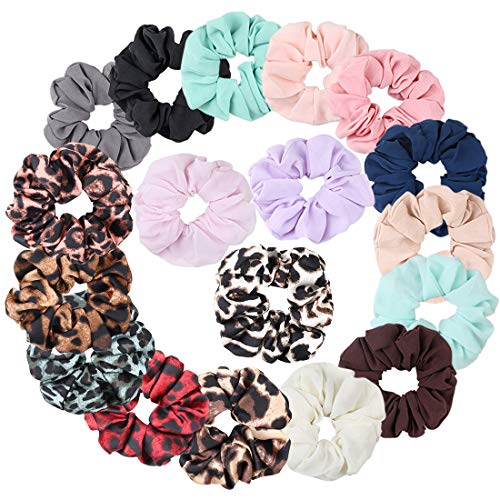 Product Cover Jaciya 18 Pack Women's Hair Scrunchies Hair Bow Chiffon Ponytail Holder, including 12 Colors Chiffon Hair Scrunchie, 6 Colors Leopard Hair Ties Scrunchy (Chiffon Scrunchies for Hair 18 Pcs)