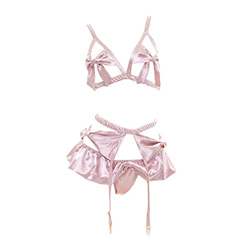 Product Cover YOMORIO Lolita Cute Bows Bra and Panty Set Kawaii Anime Cosplay Underwear Strappy Bikini Lingerie Pink