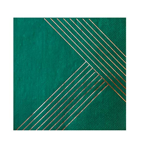 Product Cover Harlow & Grey Manhattan Dark Green with Rose Gold Foil Striped Lunch Paper Napkins, Pack of 20 - Birthday, Wedding, Showers Party Napkins