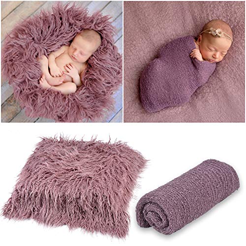 Product Cover Outgeek Newborn Baby Photography Props Blanket Long Hair Photography Wrap Shaggy Area Rug Baby Photo Prop (Purple)