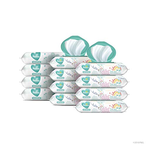 Product Cover Baby Wipes, Pampers Sensitive Water Based Baby Diaper Wipes, Hypoallergenic and Unscented, 8X Pop-Top Packs with 4 Refill Packs for Dispenser Tub, 864 Total Wipes