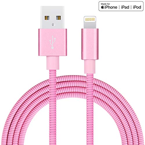 Product Cover Metal iPhone Charger Cord [Apple MFi Certified], 0101 Metal Braided USB Cable Cords for iPhone Xs MAX/XR/XS/X/8/7/7Plus/6/6Plus/6S/6S Plus/5/5S/5C/SE,iPad Pro/Air/Mini (Pink, 3.3 ft)
