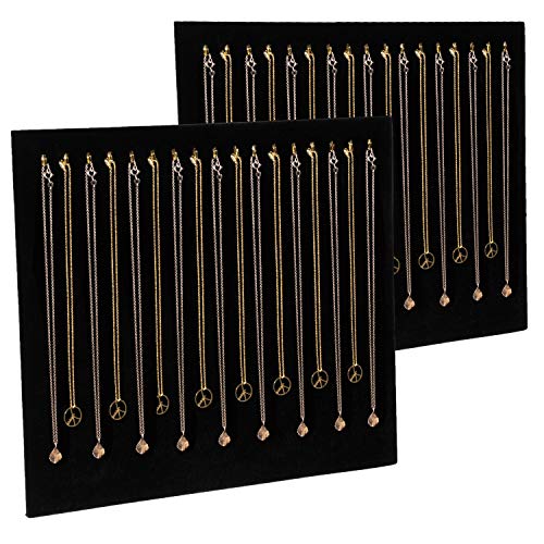 Product Cover Necklace Organizer - 2-Pack 17 Hooks Velvet Necklace Board, Holder, Display Stand, Tray, for Bracelets, Chockers, Chains, Jewelry Storage, Show, Retail, Shop, Home, Black, 14.6 x 11.9 x 4.5 Inches