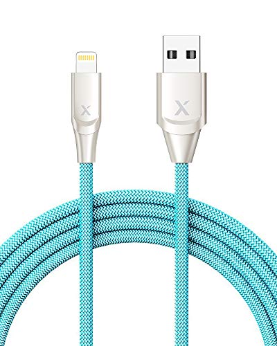 Product Cover Xcentz iPhone Charger 6ft, Apple MFi Certified Lightning Cable iPhone Charger Cable Metal Connector, Durable Braided Nylon High-Speed Charging Cord for iPhone X/XS Max/XR/8 Plus/7/6/5/SE, iPad, Blue