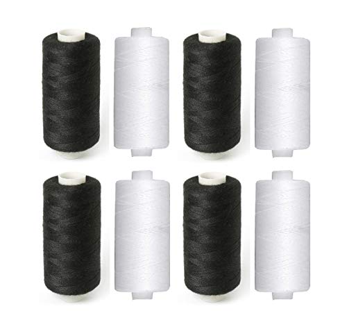 Product Cover WHITE POPCORN 4 Black 4 White 800 m Poly Hammer Thread Reel Spools Sewing Yarn All Purpose - Pack of 8 Pieces