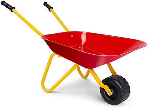 Product Cover HAPPYGRILL Kids Wheelbarrow, Yard Rover Steel Tray, Metal Construction Toys Kart, Tote Dirt/Leaves/Tools in Garden for Toddlers, Kids Play Tools