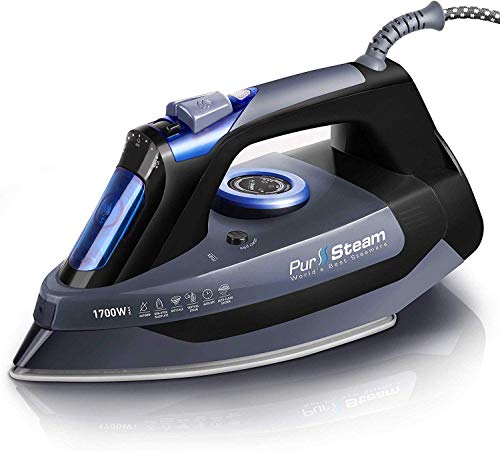 Product Cover Professional Grade 1700W Steam Iron for Clothes with Rapid Even Heat Scratch Resistant Stainless Steel Sole Plate, True Position Axial Aligned Steam Holes, Self-Cleaning Function