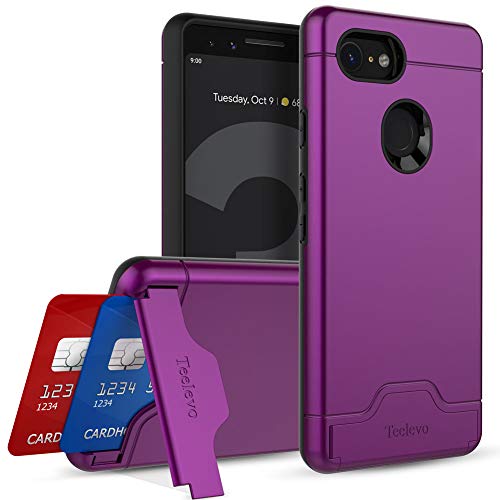 Product Cover Teelevo Wallet Case for Google Pixel 3, Dual Layer Case with Card Slot Holder and Integrated Kickstand for Google Pixel 3 (2018) - Purple
