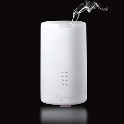 Product Cover 100ml USB Essential Oil Aromatherapy Diffuser Portable Mini White Humidifier Air Refresher Auto-Off Safety Switch 7 LED Light Colors for Home Office Car Vehicle Travel (White)