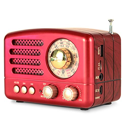 Product Cover PRUNUS M-160BT Retro Bluetooth Speaker, Portable AM FM Shortwave Rechargeable Radio, Supports TF Card/Aux/USB MP3 Player(Red)
