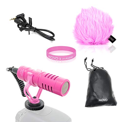 Product Cover Movo VXR10 Universal Video Microphone with Shock Mount, Deadcat Windscreen, Case for iPhone, Android Smartphones, Canon EOS, Nikon DSLR Cameras and Camcorders (Pink Breast Cancer Awareness Edition)
